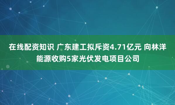 在线配资知识 广东建工拟斥资4.71亿元 向林洋能源收购5家光伏发电项目公司